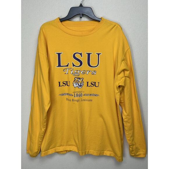 Men's LSU Tigers Long Sleeve Shirt Size XL Graphic Front Yellow Y2K Vtg. - Picture 1 of 6